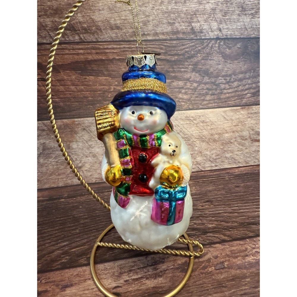 VINTAGE 6" GLASS SNOWMAN ORNAMENT BY CHRISTOPHER RADKO LET IT SNOW